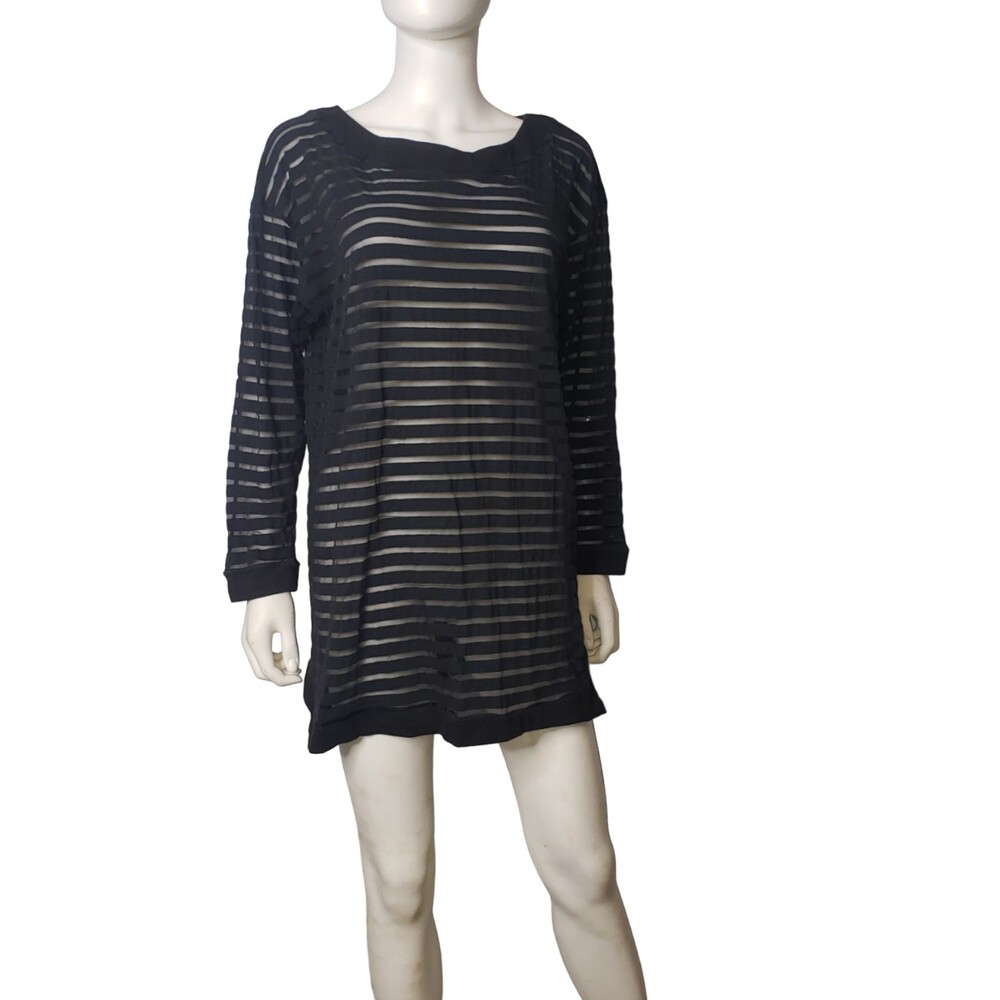NEIMAN MARCUS Black Sheer Striped Swimsuit Cover Up Size Large